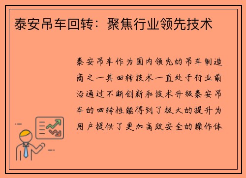 泰安吊车回转：聚焦行业领先技术